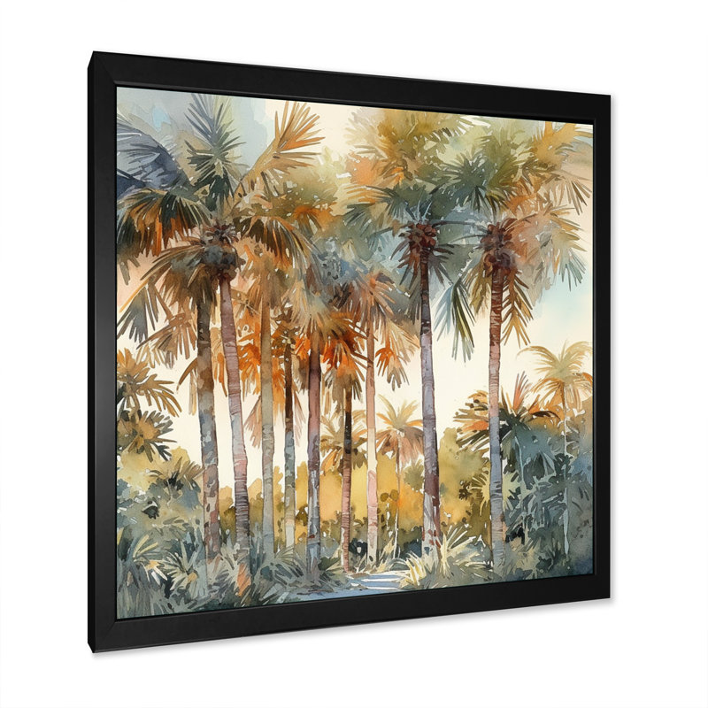 Green Palm Tree Paradise III - Print, Black Picture Framed, 36" H x 36" W