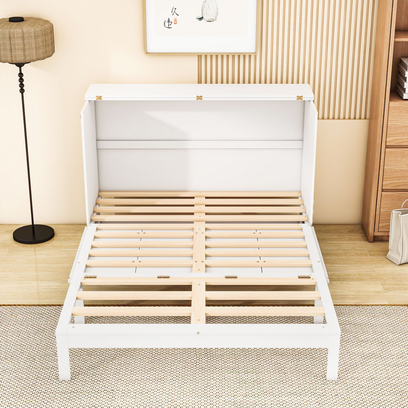 Murphy Wooden Frame Bed with Drawer and USB Port, Full, White