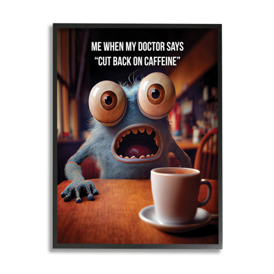 Monstre et café, art de la giclée encadrée par Karen Burke