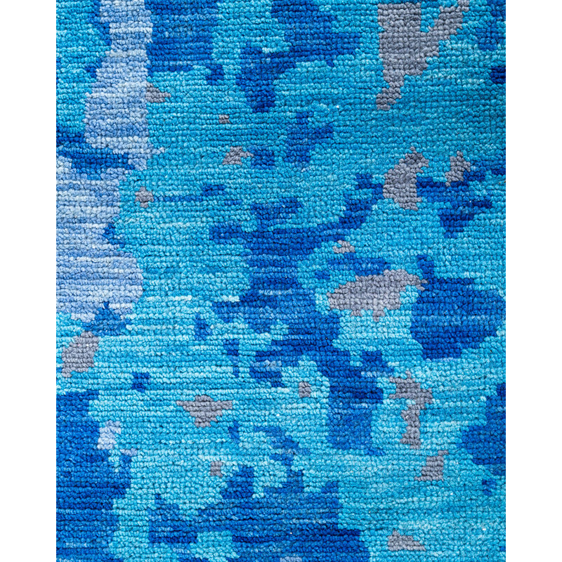 Handmade Blue Wool Medallion Rectangular Area Rug