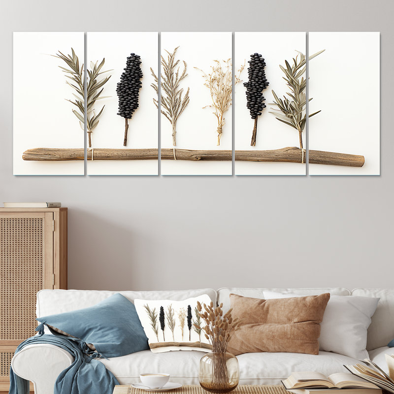 Art mural rétro 5 pièces Botanica Herbs III - Herbs, H 28 po x l 60 po