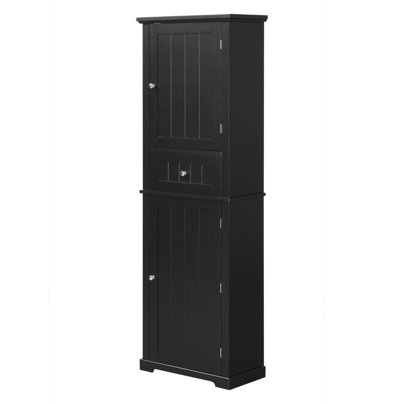 Tall Black Freestanding Bathroom Storage Cabinet With Drawer And Adjustable Shelf, MDF Wood, Painted Finish | Gift Idea