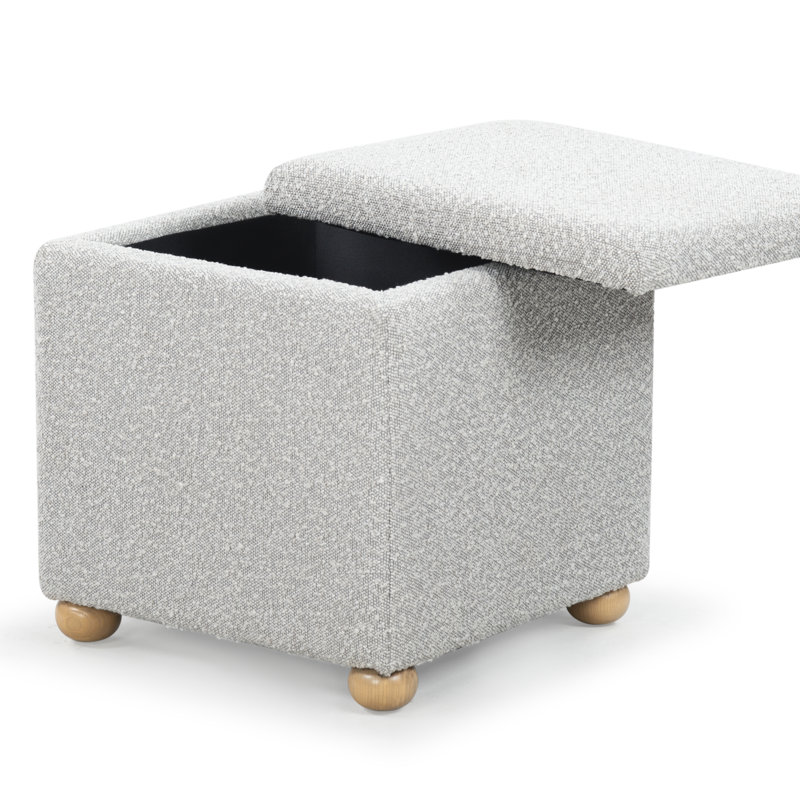 Becka Square Boucle Storage Ottoman, Gray Boucle