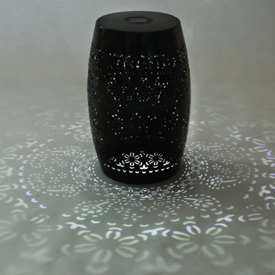 Solar Side Table with Built-in Light, Unique Metal Hollow Design for Indoor and Outdoor Use