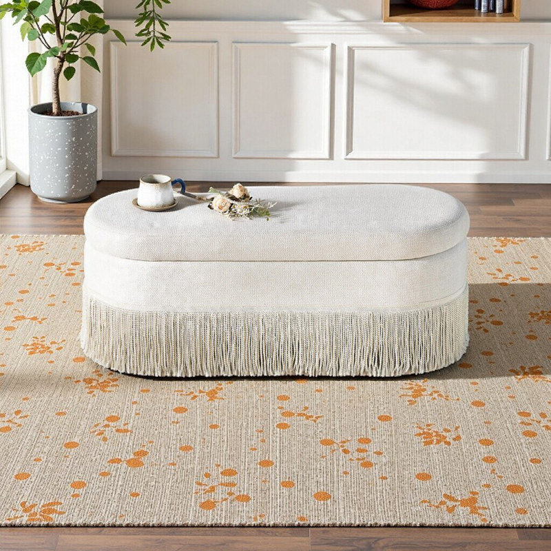 Repose-pieds ovale rembourré avec rangement à couvercle relevable et compartiment caché pour le salon ou la chambre à coucher