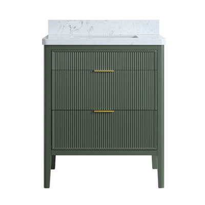 Meuble-lavabo autoportant entièrement assemblé avec construction en bois massif et plateau en marbre d'ingénierie