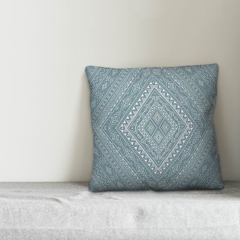 Throw Pillow, 16" x 16", Blue/White Geometric 5