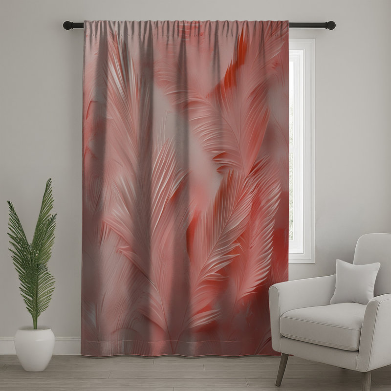 Pink Palm Leaves Window Curtains, Palm Sheer & Blockout Curtains - 1 Panel, 50 po x 80 po - 1 panneau, Blocage