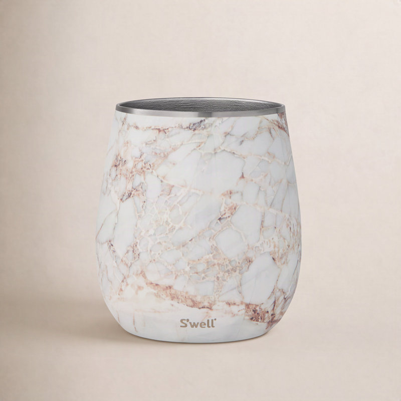 S'well Stainless Steel Wine Tumbler, 9-Ounce, Teakwood, Calacatta Gold