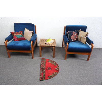 Vintage Turkish Boho Half Circle Rug - Distinctive Retro Floor Decor for Eclectic Homes