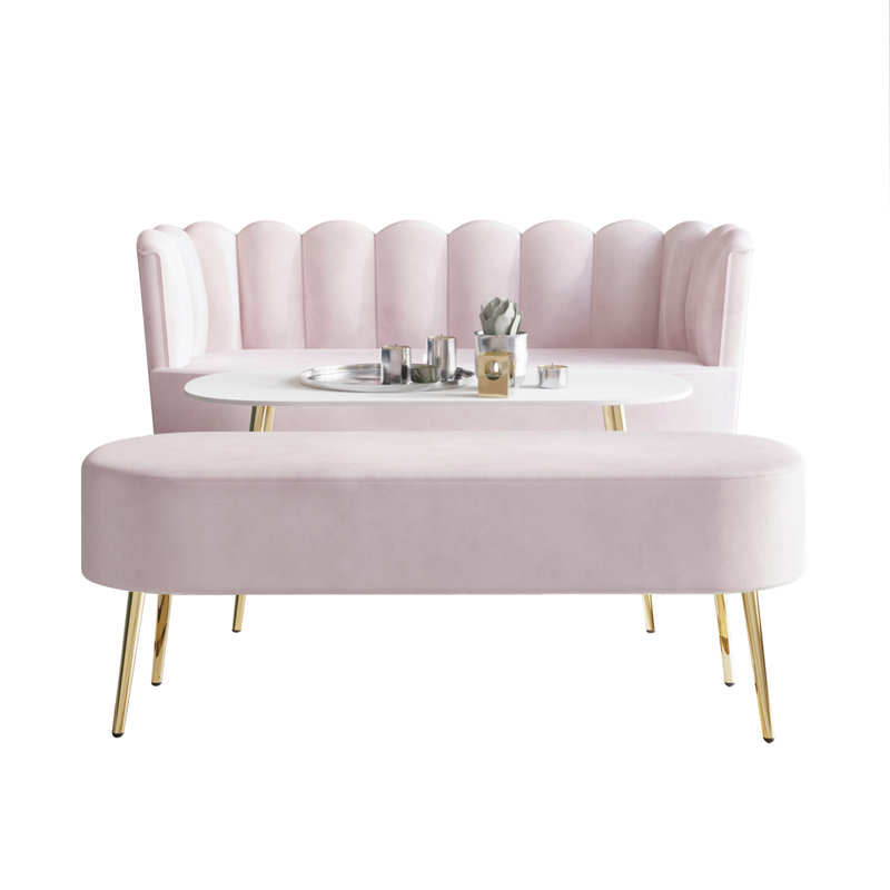 Ensemble de salon en velours 3 pièces Lashaunta, Velours rose clair