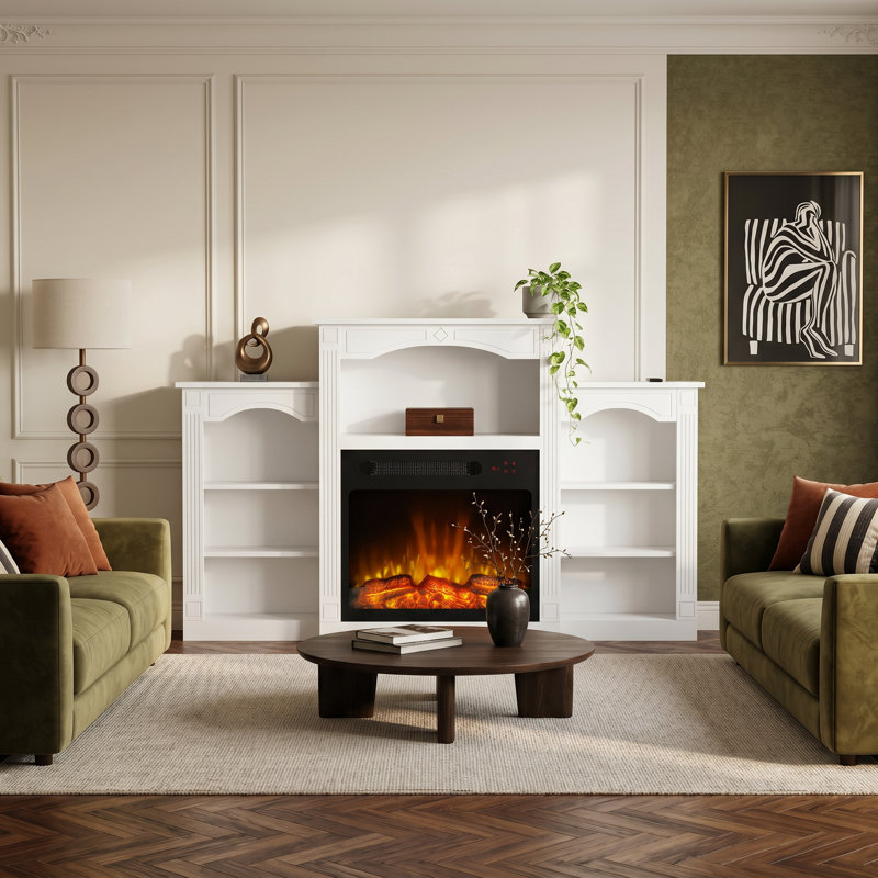 White Freestanding Electric Fireplace Mantel With Storage Shelves, 60" Classic Fireplace Console With Remote Control For Living Room