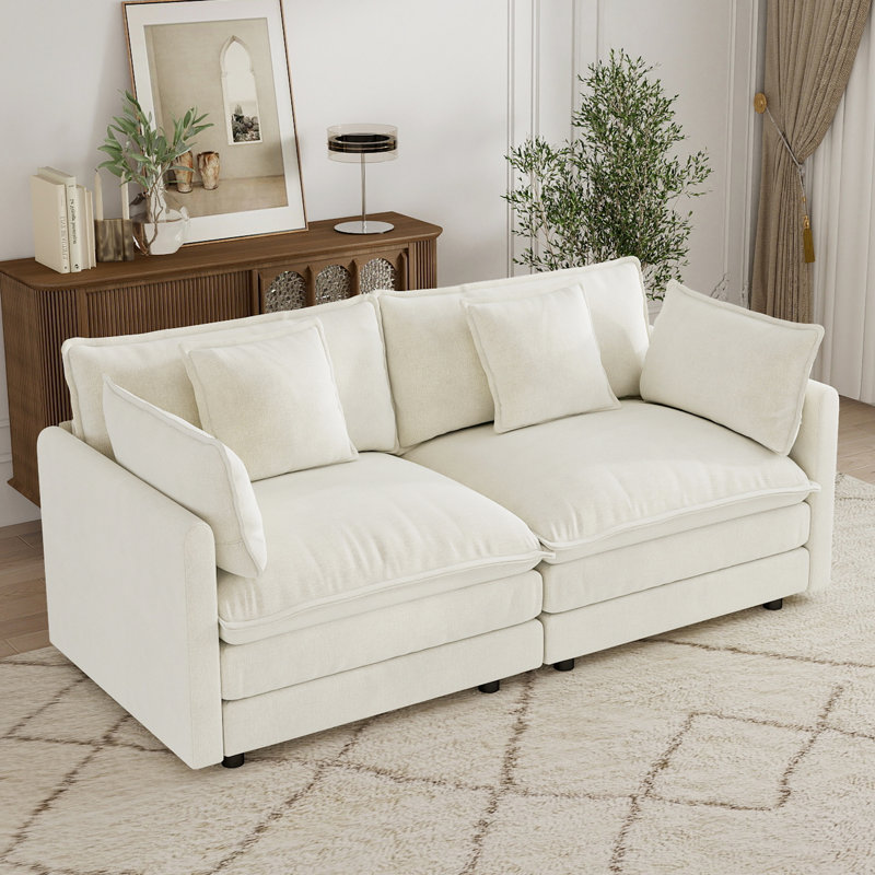 Cloud Sofa, Chenille Sofa, 2 Seater Sofa, Beige, 33" H x 75.9" W x 34.2" D