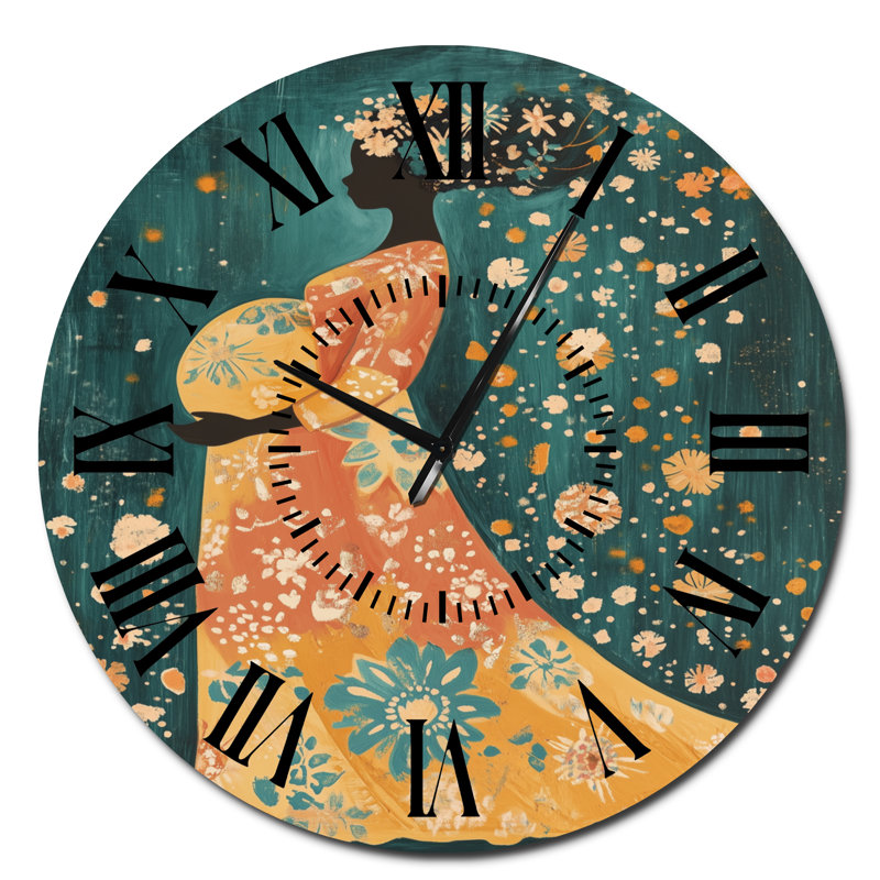 Horloge murale silencieuse moderne en métal « Mère joyeuse » aux motifs colorés, Surdimensionné