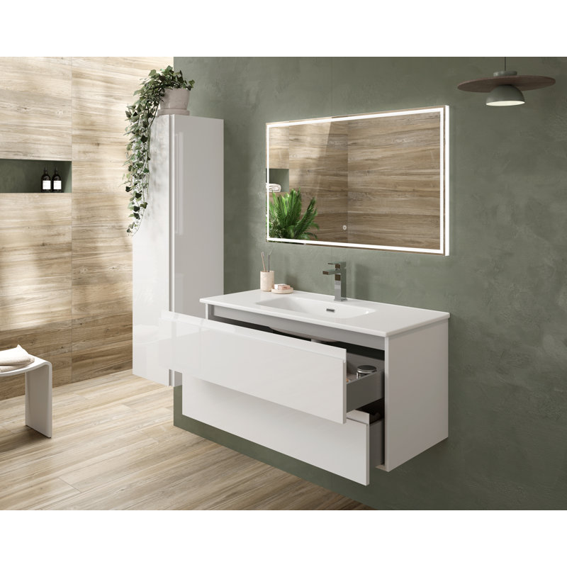 Jasso 40'' Single Bathroom Vanity with Ceramic Top, Glossy White