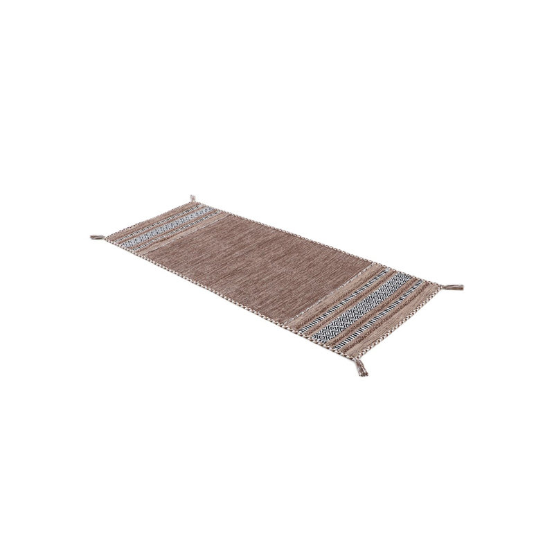 Azizi Striped Hand Woven Cotton Brown Rug, Runner 80 x 500cm