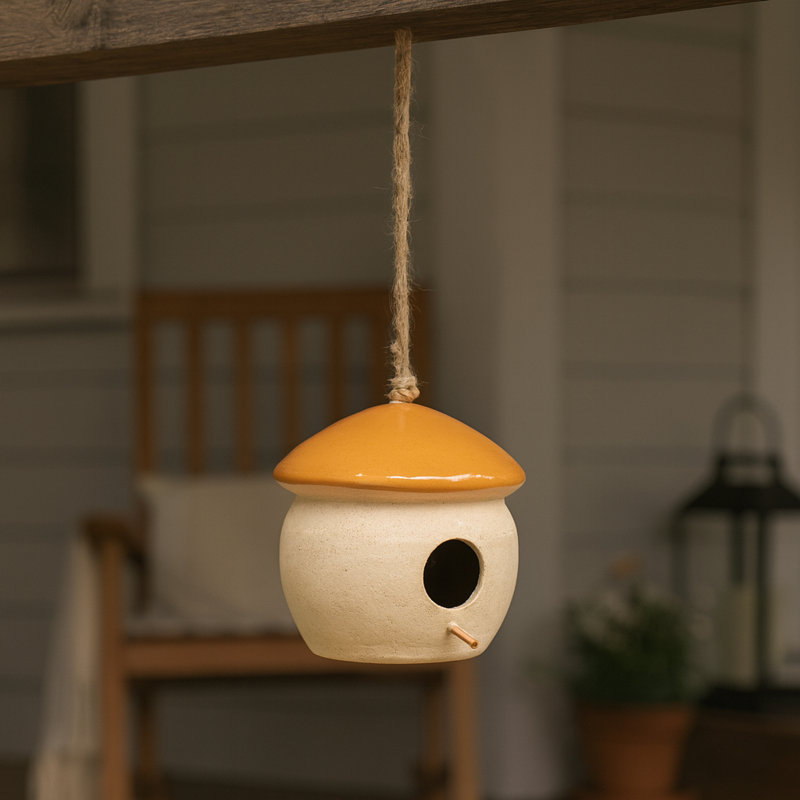Maison d'oiseaux décorative unique de style champignon - nichoirs d'extérieur compacts avec mangeoire à oiseaux suspendue, mangeoire d'oiseaux de jardin et décoration de patio - 6 po