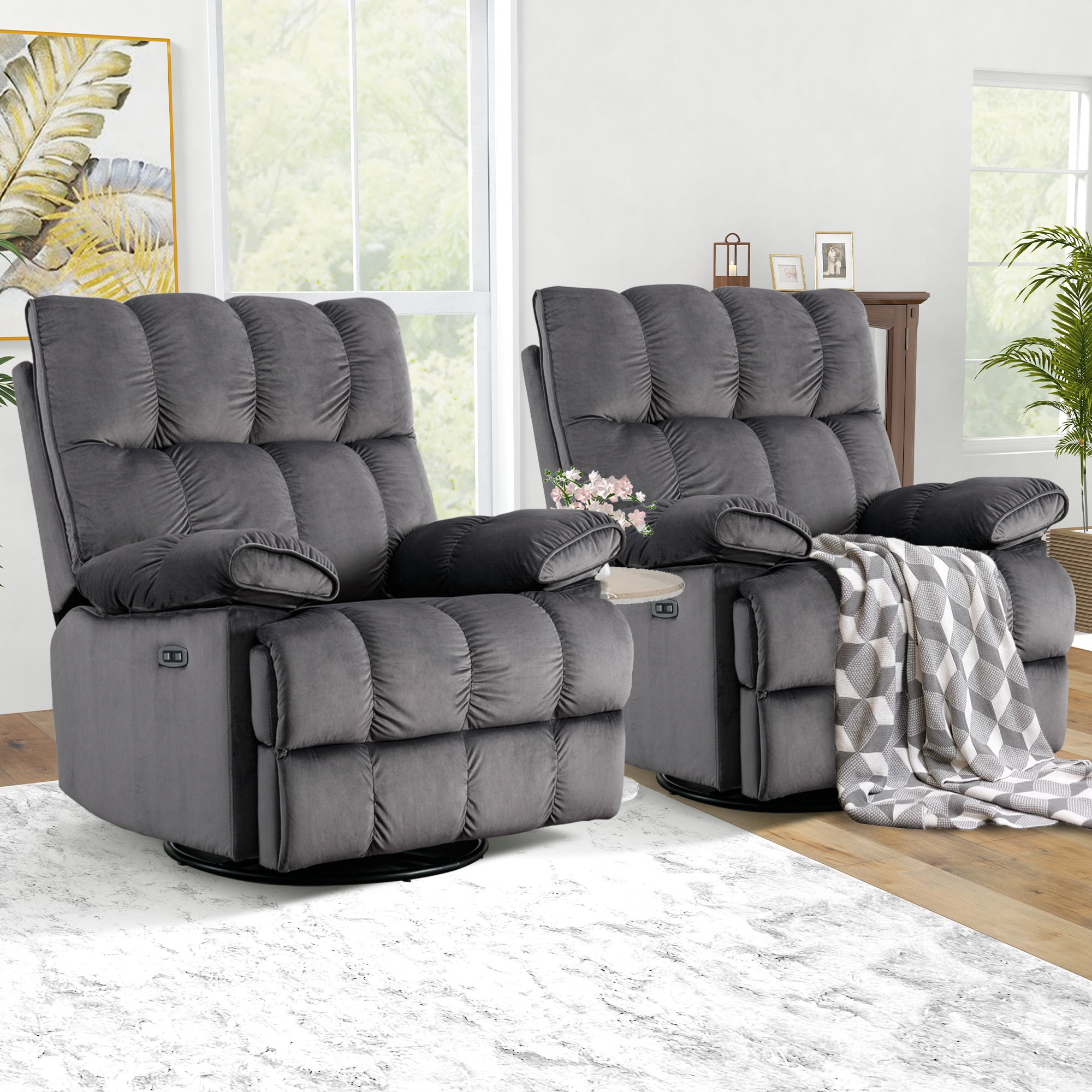 Latitude Run® 36.2'' Wide Modern Overstuffed Power Recliner with Swivel ...