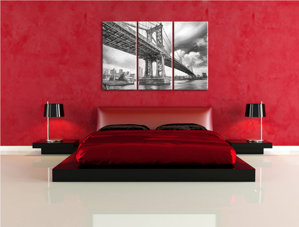 3-tlg. Leinwandbilder-Set „Manhattan Bridge New York“, Kunstdruck