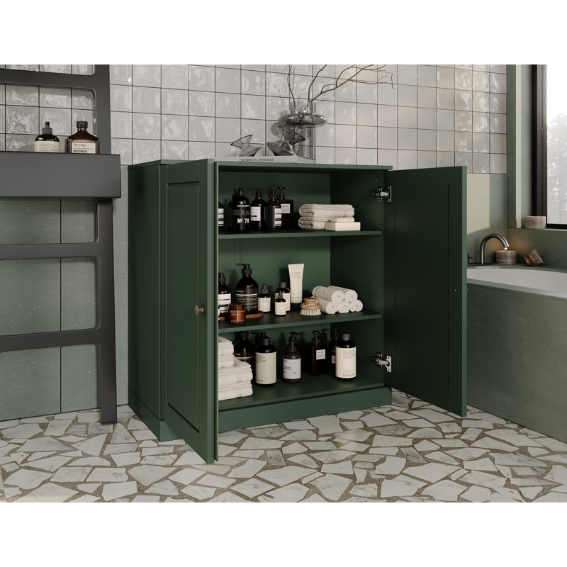 100% Solid Wood Short Bathroom Linen Cabinet with Doors, Adjustable Shelves, Modular Bathroom & Laundry Storage Cabinet, 32" W x 35.75" H