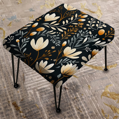 Retro Beige And Black Floral Fantasy - Floral Rectangle Ottoman