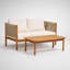 Ensemble canapé deux places et table basse d'extérieur en bois d'acacia durable, avec panneaux en corde tressée et coussins hydrofuges.