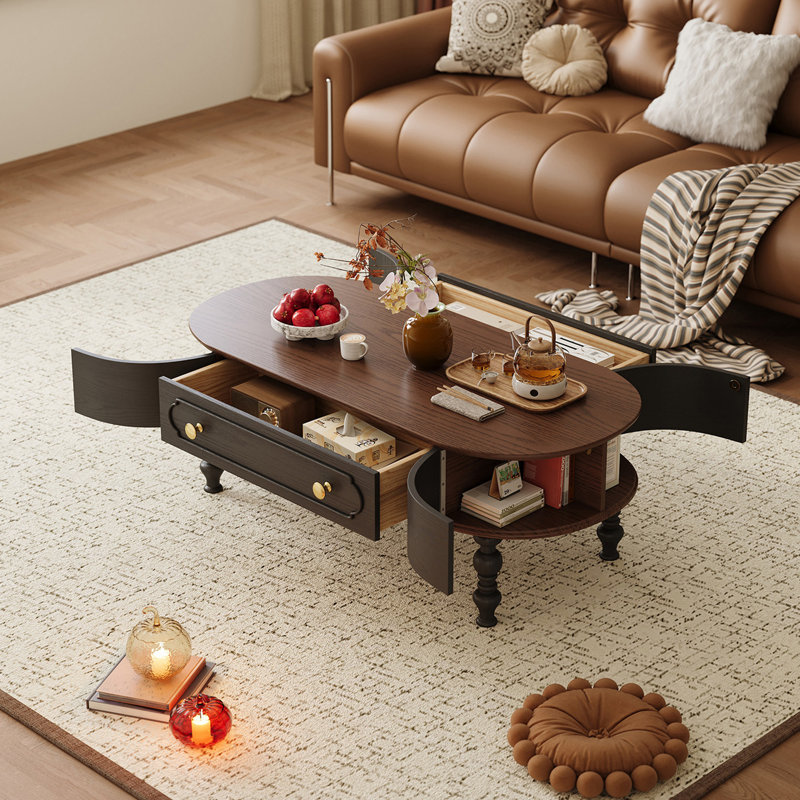 Table basse rétro ovale multifonctionnelle avec rangement
