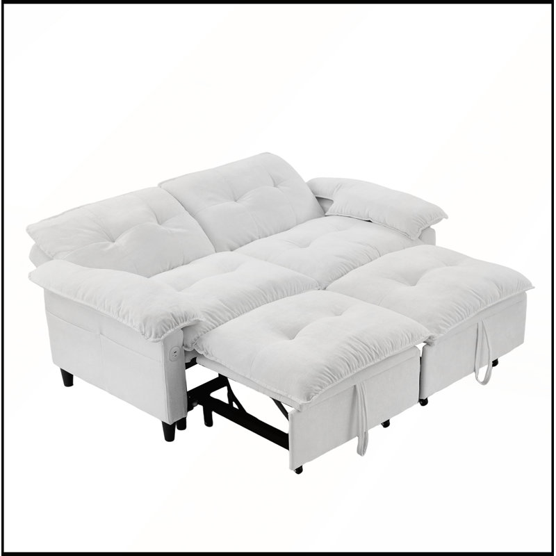 Canapé-lit convertible en velours de 73 pouces avec canapé-lit et matelas escamotable, Velours blanc