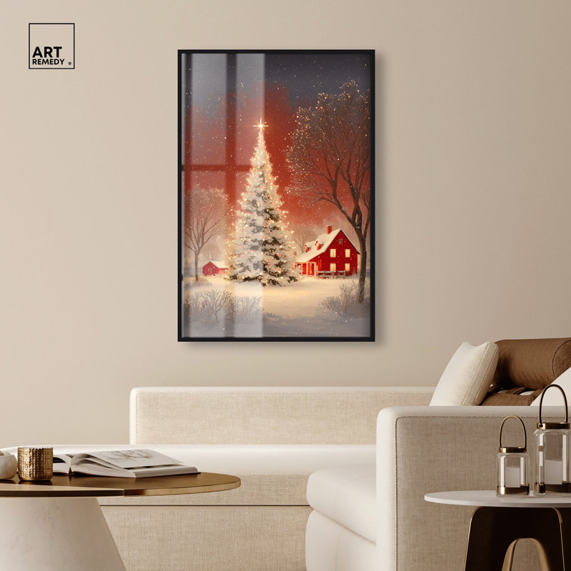 Décoration murale de Noël Winter Winter Glow Shadowbox par Art Remedy, cadre noir, 37 x 55, H 55 po x l 37 po