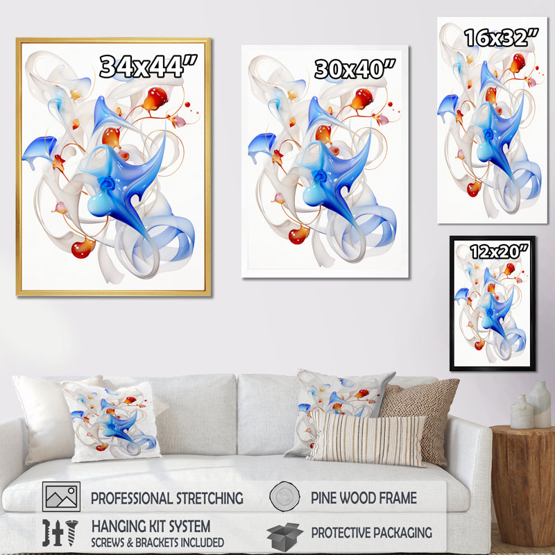 «Abstract Blue Organic Shapes On White», reproduction d'art sur toile géométrique moderne, H 32 po x l 16 po x P 1 po