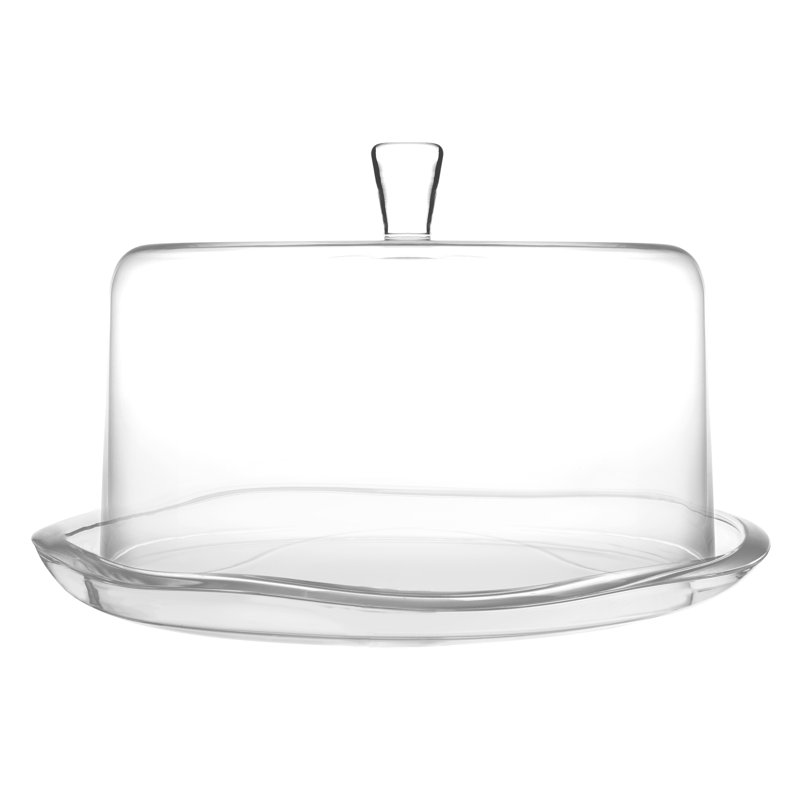Assiette à gâteau avec dôme - verre - grand ensemble de 2 pièces - assiette à gâteau avec bord ondulé 13,5 po de diamètre - grand dôme à gâteau de 11,5 po de diamètre pour le gâteau - fromage - fruits - - fabriqué en Europe - par Barski