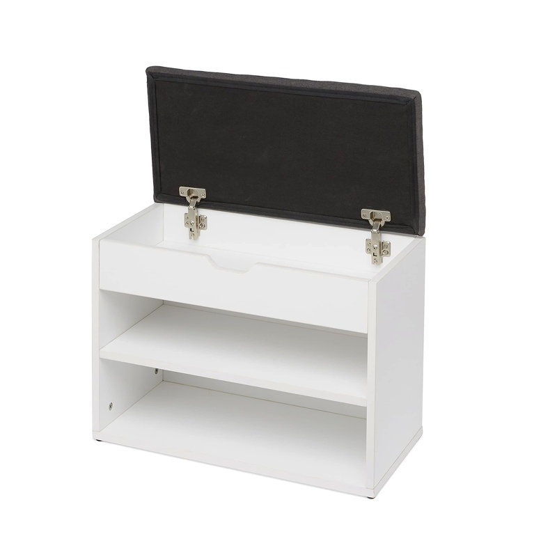 6 Pair Shoe Storage Bench, White/Grey