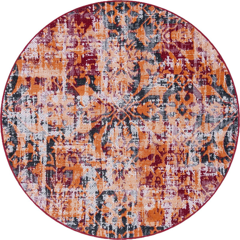 Tapis floral terre cuite, Rond 5 pi 3 po