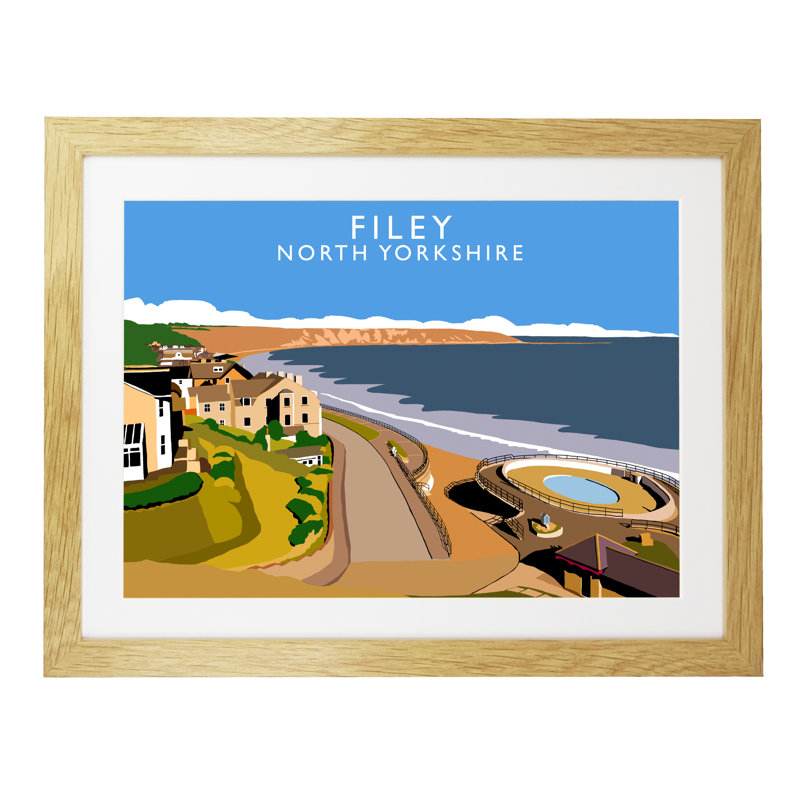 Filey by Richard O'Neil - Print, Oak Wood Frame, 33.5 cm H x 43.5 cm W x 2.2 cm D