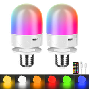 Rechargeable LED Bulbs With Remote, Magnetic With E27 Bulb Cap, Dimmable, Colour Changing (Set of 2)