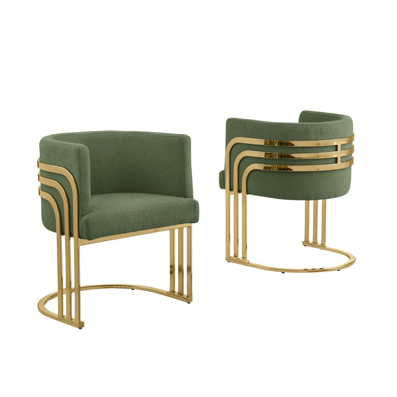 Chaises d'appoint à pieds de traîneau avec tissu en fourrure de nounours et structure chromée, Vert, Gold