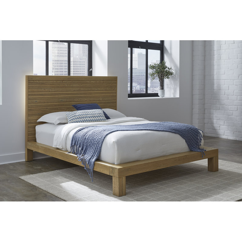 Solid Oak Slatted Platform Bed In Blonde, King