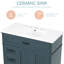 Meuble-lavabo de 36 pouces, bleu, structure en bois massif, planches, lavabo encastré en céramique, armoire avec portes, tiroirs pour rangement d'articles, cercle de débordement en métal, instructions d'assemblage