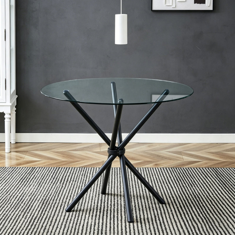 Round clear glass dining table, Black