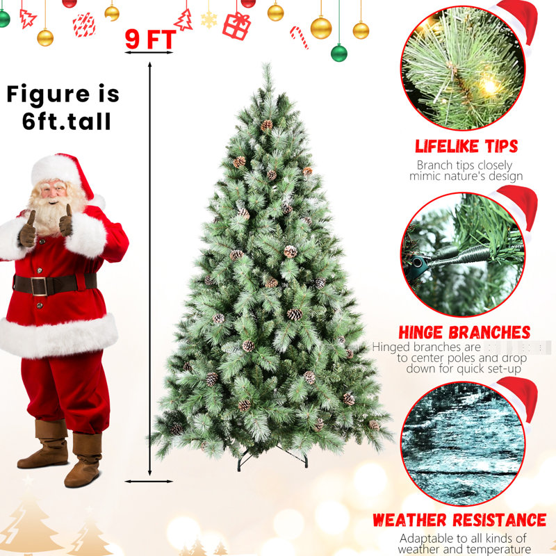 Arbre de Noël de 5 pi avec 200 lumières à DEL blanc chaud préinstallées, 694 branches mixtes, 51 branches de pin, support en métal invitant