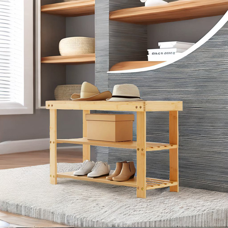 3-tier Bamboo Shoe Rack Bench, Wood