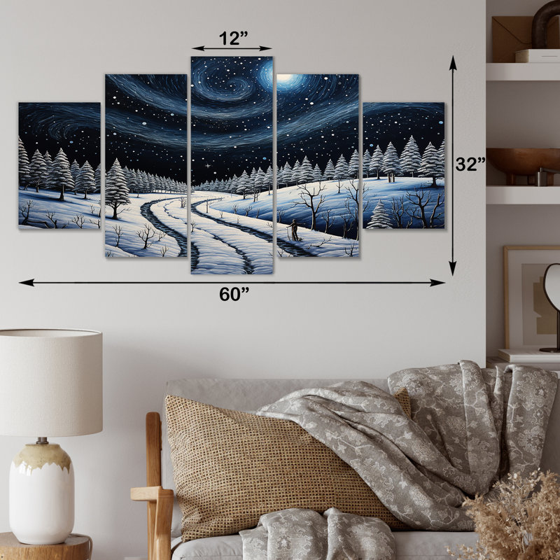 «Frosty Pathway Road Into Winter's Embrace V - Road Multipanel», ensemble d'art mural