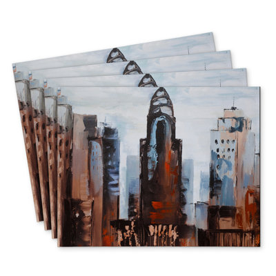 Sullen Day in the City Polyester Kibbe Set of 4 - Home Decor