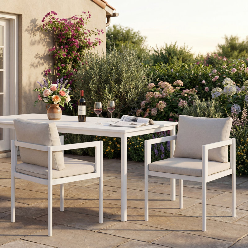 Chaise de salle à manger d'extérieur en aluminium avec coussins hydrofuges Aurevia, Coussin beige / structure blanche