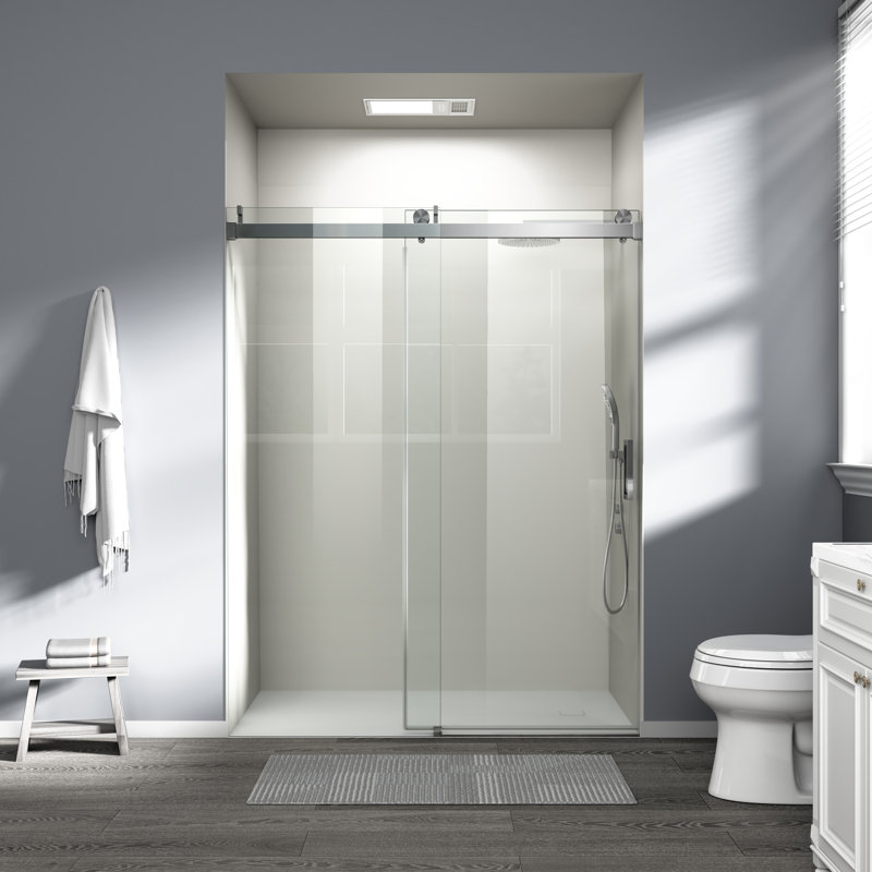 56“-60” W x 76“ H Single Sliding Frameless Shower Door Soft-Close with 3/8" (10mm) Explosion-Proof Tampered Glass, Buffer Function