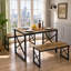 3-Pieces Dining Table Set, Rectangle Dinette With 2 Benches, Metal Frame For Dining Room, Living Room-101032552