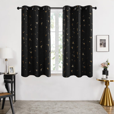 Foil Printed Constellation Pattern Blackout Grommet Curtains (Set of 4)