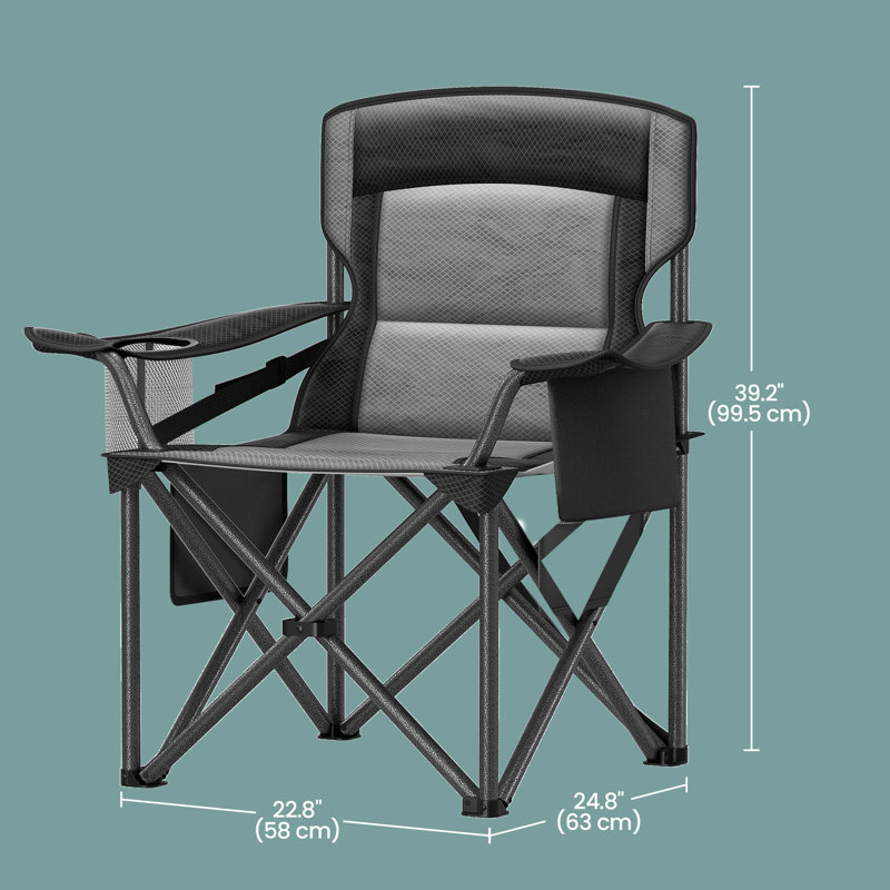 Oversized Lumbar Support Camping Chair, Heavy-Duty Outdoor Folding Chair, Black