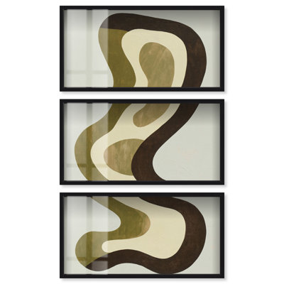 Ensemble d'art mural moderne bohème « Fluid Totem I » par Art Remedy, cadre noir, 40 x 20