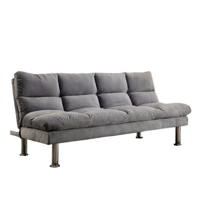 Gray Contemporary Futon With Microfiber Upholstery And Finish Legs, Converts To Bed Extra Support, 67"L X 28"W 31"H Style In Legs For Budgeting,
